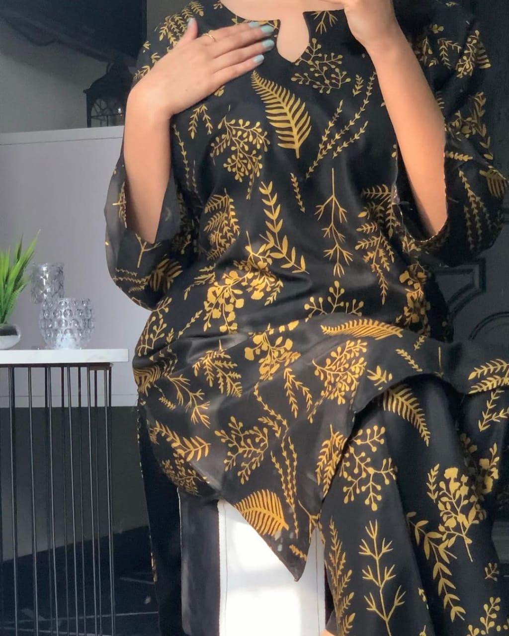 2 Pcs Women’s Stitched Organza Embroidered Frock & Trouser  Sakoon Brand