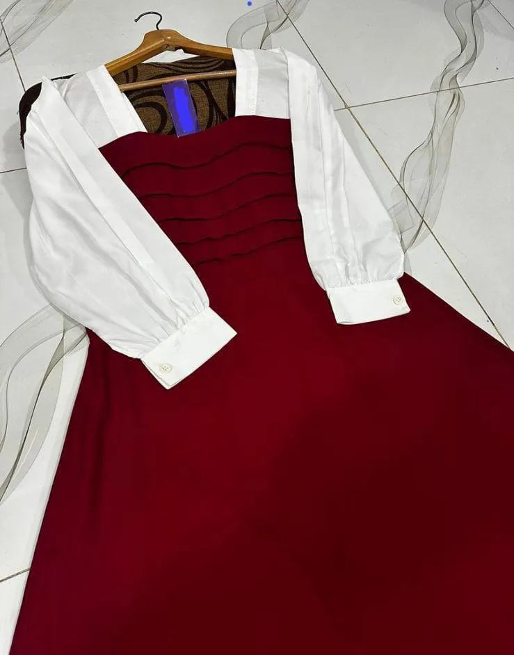 1 Pc Women’s Stitched Georgette Maxi  Maroon | Plain | U-Neck