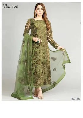 Sakoon Stylish Green Embroidered Suit Set 3 Pcs Dhanak Fabric