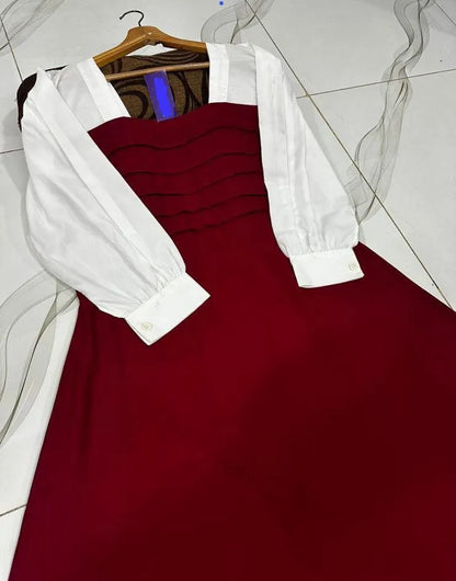 1 Pc Women’s Stitched Georgette Maxi&nbsp; Maroon | Plain | U-Neck