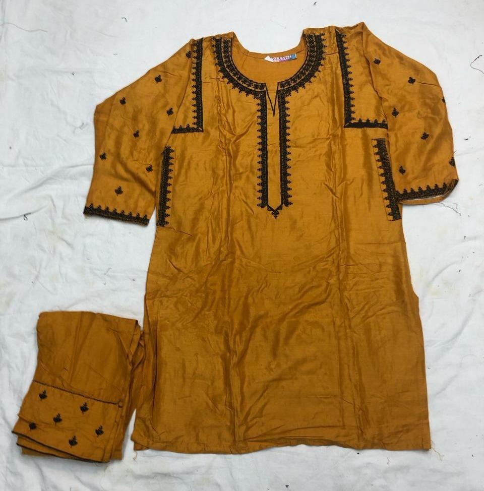 2 Pcs Women's Stitched Linen Embroidered Shirt And Trouser