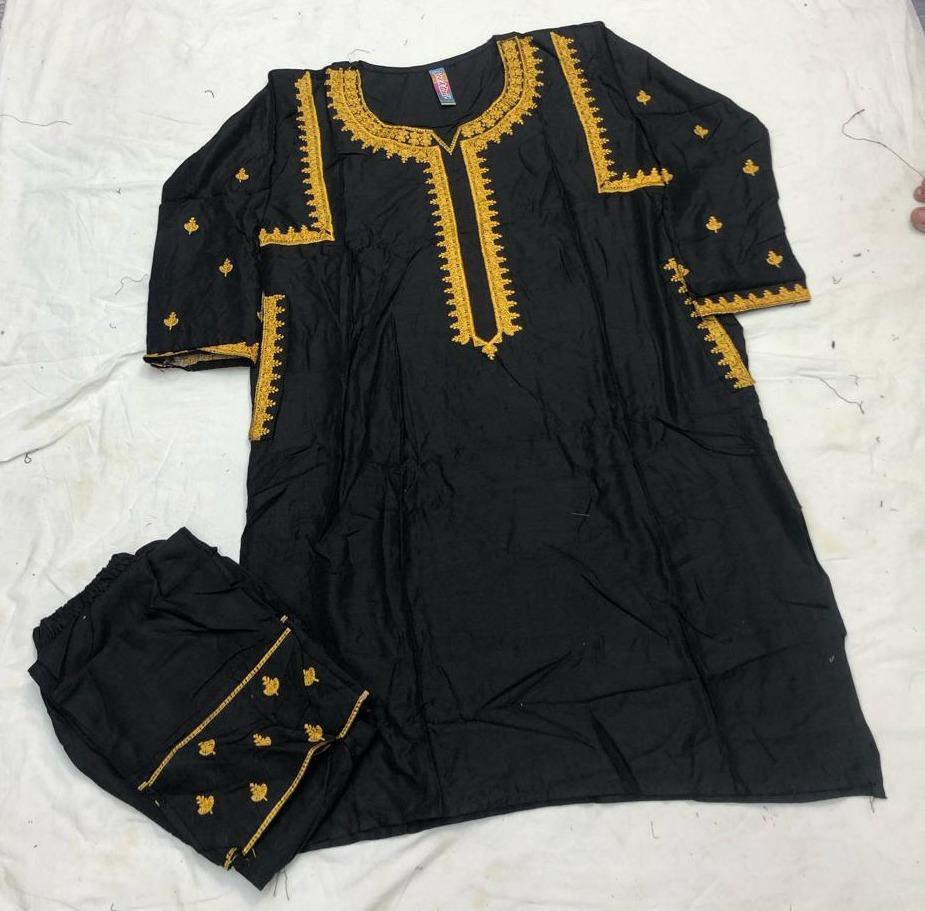 2 Pcs Women's Stitched Linen Embroidered Shirt And Trouser