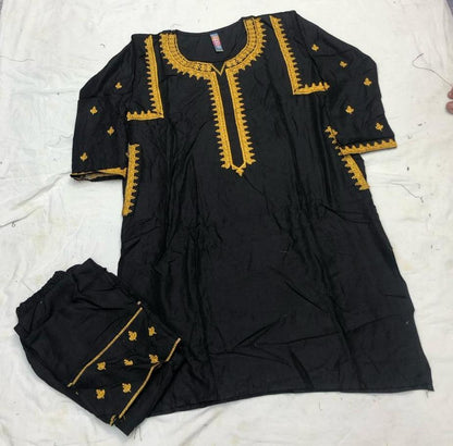 2 Pcs Women's Stitched Linen Embroidered Shirt And Trouser